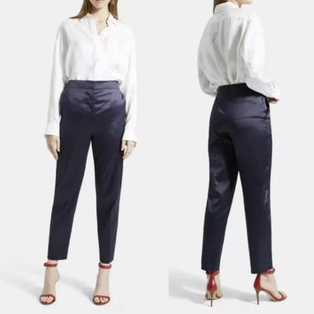 Theory | Cotton Chintz Clean Tapered Trouser Pants in Nocturne Navy | Size 0